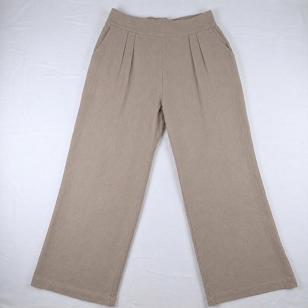 Abercrombie & Fitch Womens Pants L Linen Blend Wide Leg Pleated Trouser Resort